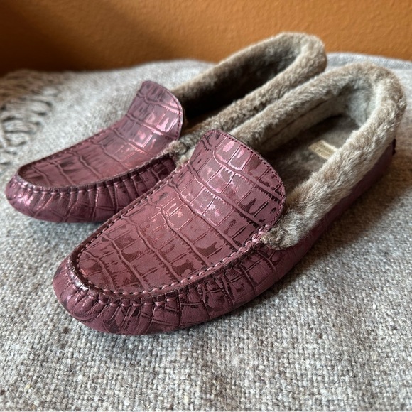 Johnston & Murphy Miranda Plum Suede Print Shearling Lined Driving Shoes Size 9 - Picture 3 of 10